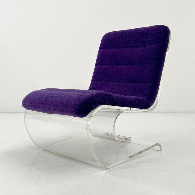 Space Age Lounge Chair in Acrylic Glass with Purple Cushion, 1970s For Sale - Image 9 of 15