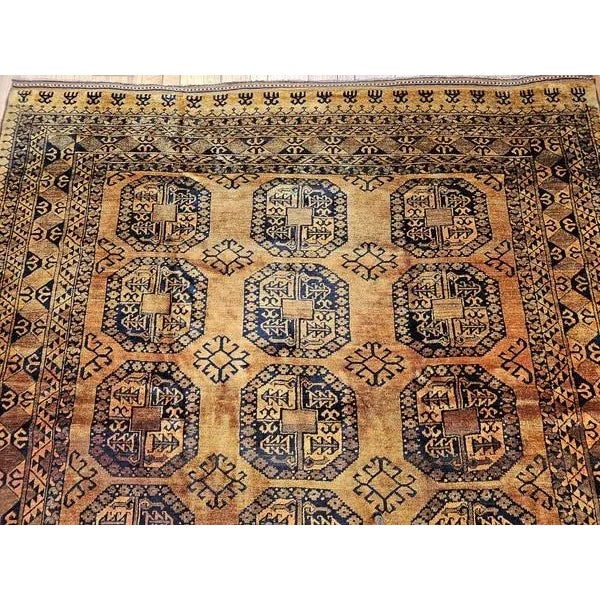 Vintage Afghan Ersari Rug, Hand-Knotted Wool, Allover Geometric Design, Camelhair & Navy, 9’ X 13’ For Sale - Image 11 of 12