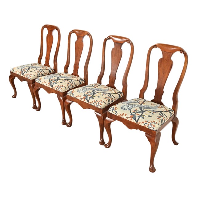Baker Furniture Queen Anne Carved Walnut Dining Chairs, Set of Four For Sale