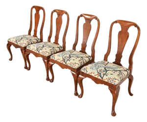 Baker Furniture Queen Anne Carved Walnut Dining Chairs, Set of Four