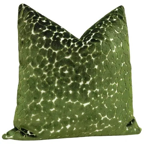 Contemporary 20" Olive Leopard Cut Velvet Pillows - a Pair For Sale - Image 3 of 5
