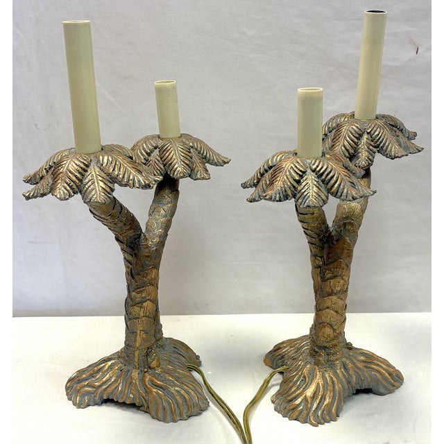 Vintage Coastal Double Crossed Palm Tree Table Lamps- A Pair For Sale - Image 14 of 18