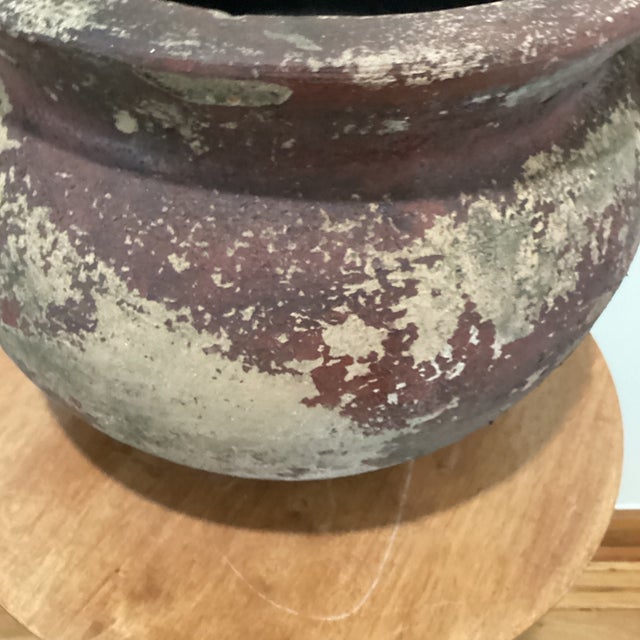 Antique Rustic Double-Handled Large Terracotta Planter/Vessel Earthy Red and Cream Patina For Sale - Image 10 of 12