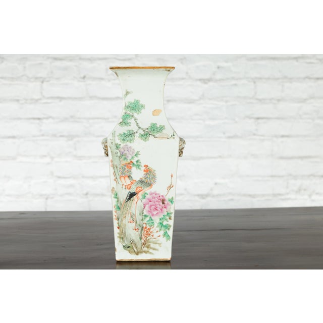 Ceramic 19th Century Chinese Qing Hand-Painted Flower & Bird Altar Vase For Sale - Image 7 of 13