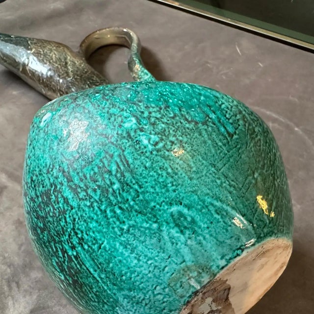 Mid-Century Modern 1950s Mid-Century Modern Green Ceramic Italian Unique Piece Jug Vase For Sale - Image 3 of 12