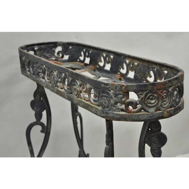 Vintage French Art Nouveau Style Heavy Wrought Iron Garden Planter Plant Stand For Sale - Image 12 of 17