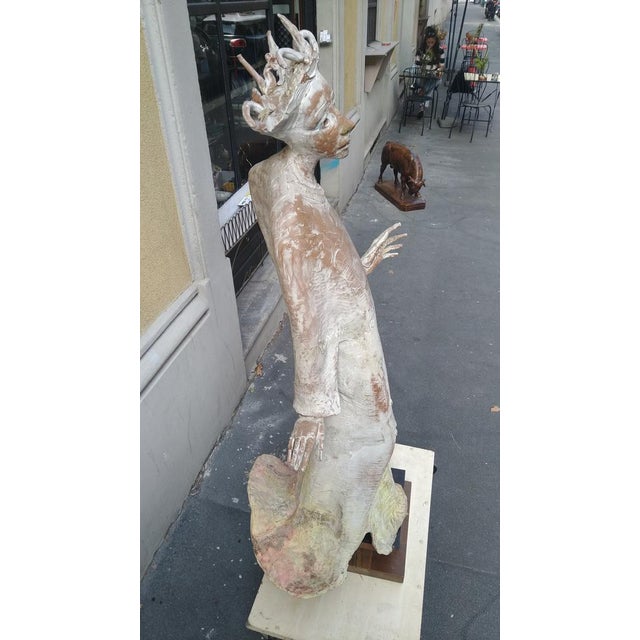 Wood Maurizio Zurla Crema, Figurative Sculpture, 1970s, Polychrome Terracotta on Wood Base For Sale - Image 7 of 15