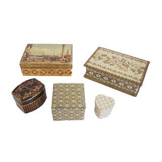 Venice Boxes in Fabric and Wood, 1970s, Set of 5 For Sale