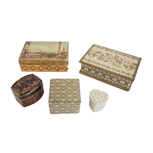 Venice Boxes in Fabric and Wood, 1970s, Set of 5 For Sale
