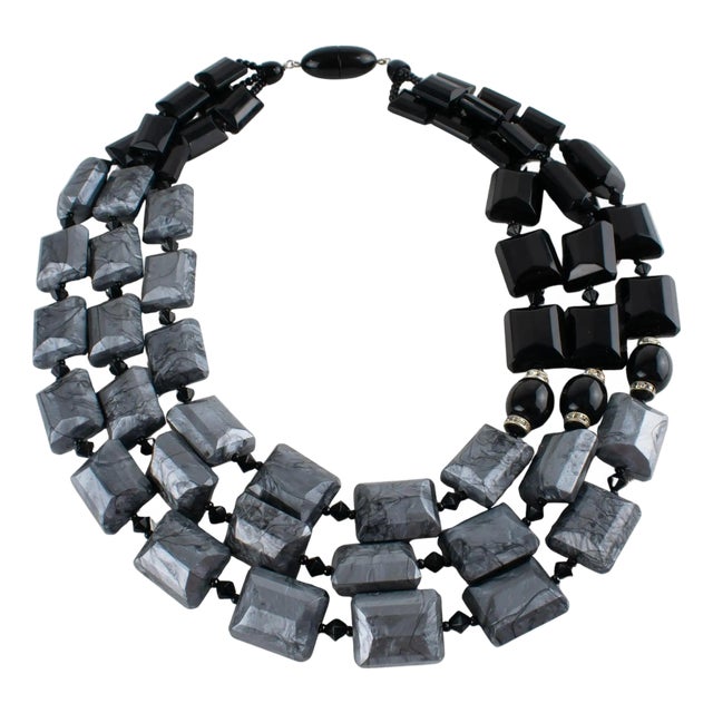 Angela Caputi Multi-Strand Resin Choker Necklace Black and Pearlized Gray For Sale