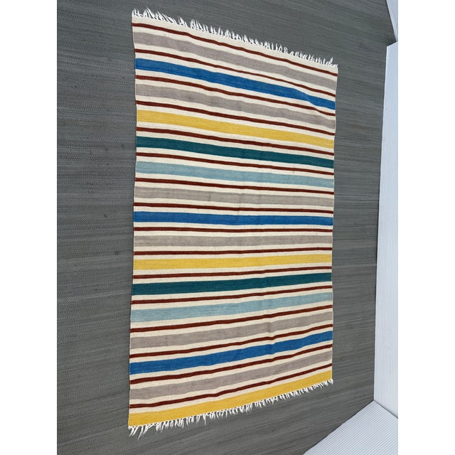 3ft 9in × 6ft 5in Flat Woven Striped Area Rug For Sale In San Francisco - Image 6 of 12