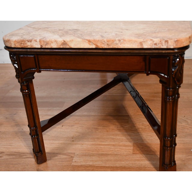 1940s English Chippendale Mahogany Marble Top Coffee Table Accent Table . For Sale - Image 11 of 14
