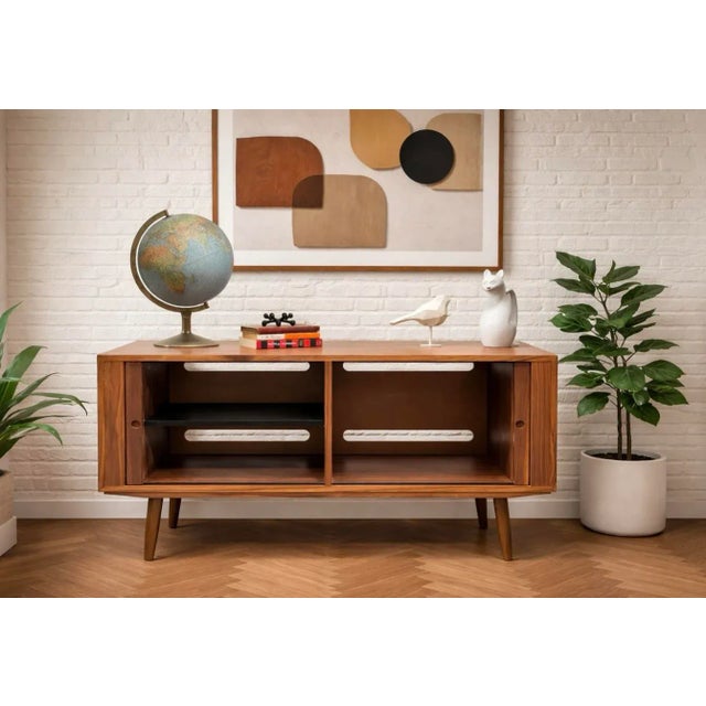 Bruno Hansen Apartment Sized Mid Century Modern Credenza | Walnut Sideboard by Bruno Hansen, Made in Denmark For Sale - Image 4 of 14