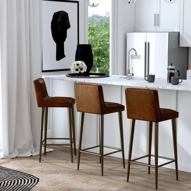 Industrial Maxwell Leather 32" Bar Stool, Dark Brown For Sale - Image 3 of 8