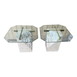 A Pair of Post Modern Tessellated Mactan Stone Side Tables. Circa 1980s