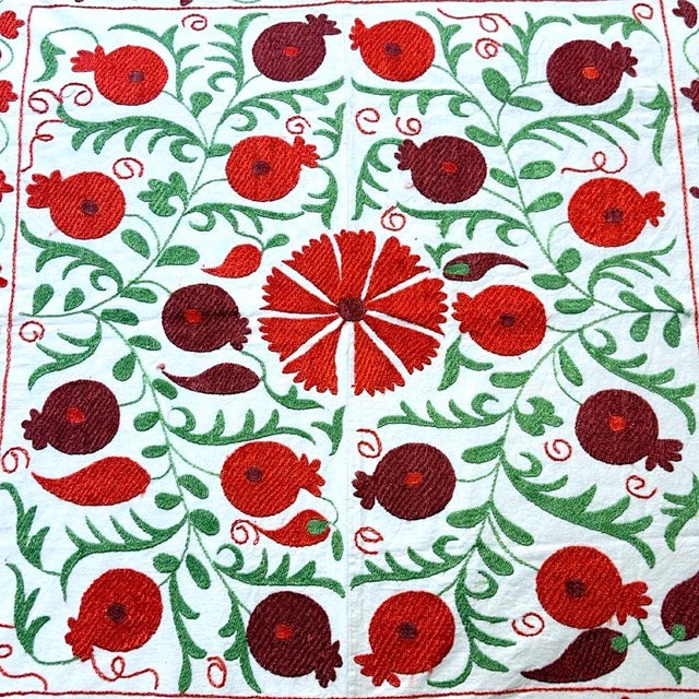 Hand-Embroidered Suzani Tablecloth- 36" X 39" For Sale - Image 4 of 4