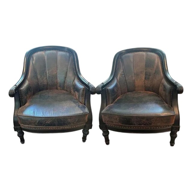 Elevate Your Living Space With the Timeless Elegance of Leather Accent Chair Set. For Sale