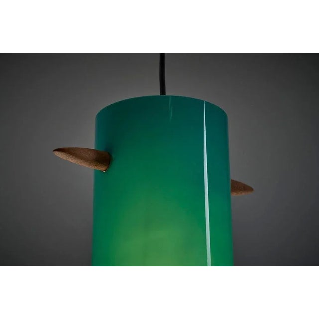 Mid-Century Green Glass Cylinder with Wooden Stem Luxus, Sweden, 1960s For Sale - Image 3 of 8