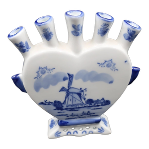 Vintage MCM Delftware Delft Blue Tulip 5-Finger Fan Bud Vase