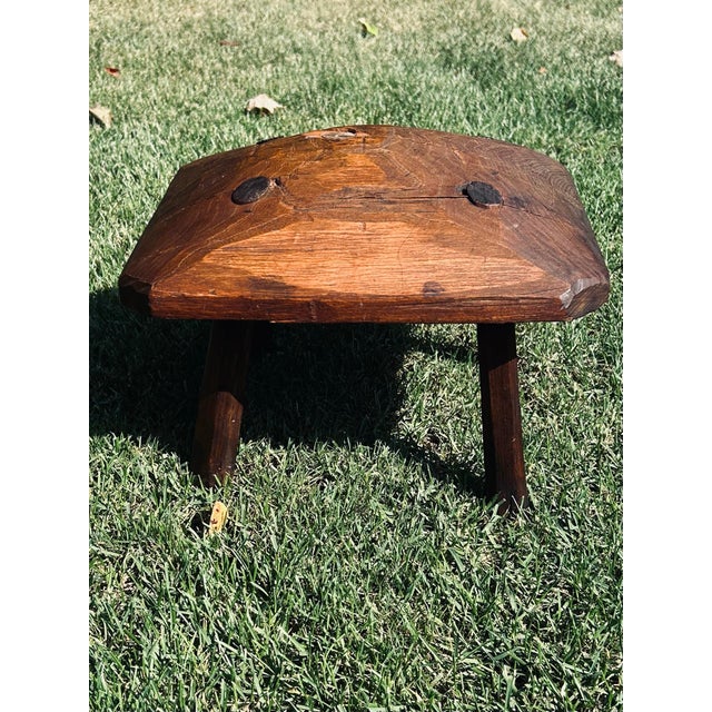 Primitive, Antique Stool, All Wood-Made, Rustic, Circa 1800’s For Sale In South Bend - Image 6 of 9