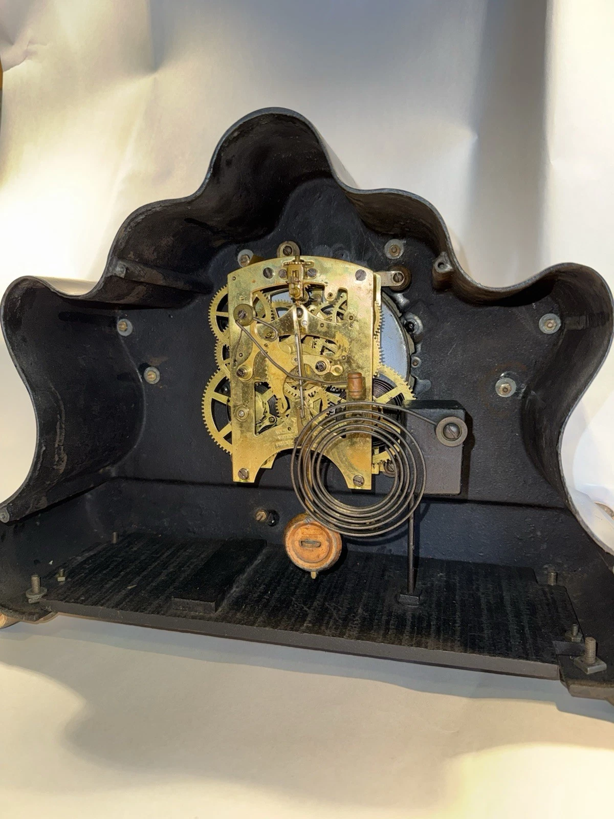 Antique Waterbury Black Mantel Clock “Werra” Model With Open