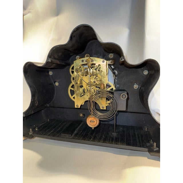 Antique Waterbury Black Mantel Clock “Werra” Model With Open Escapement For Sale - Image 10 of 10