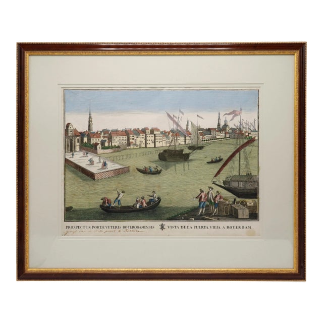 Antique Hand Colored Engraving of the Port of Rotterdam For Sale