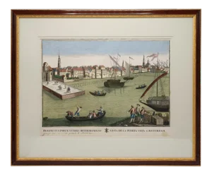 Antique Hand Colored Engraving of the Port of Rotterdam
