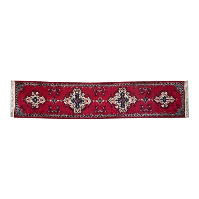 Long Rectangular Red Geometric Medallion Graphic Wool Rug Carpet Runner For Sale