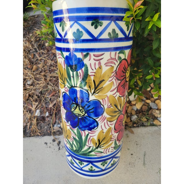 Ceramic Vintage Ceramic Floral Colorful Umbrella Holder Stand For Sale - Image 7 of 7