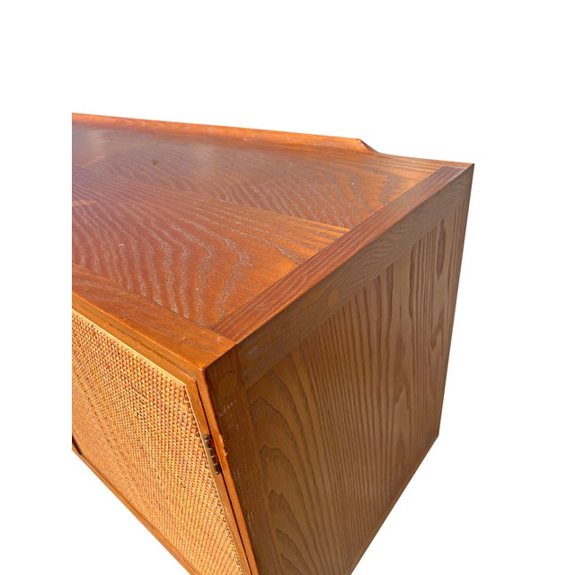 Vintage Mid Century Modern Oak and Cane Floating Low Long Dresser or Credenza For Sale In New York - Image 6 of 11