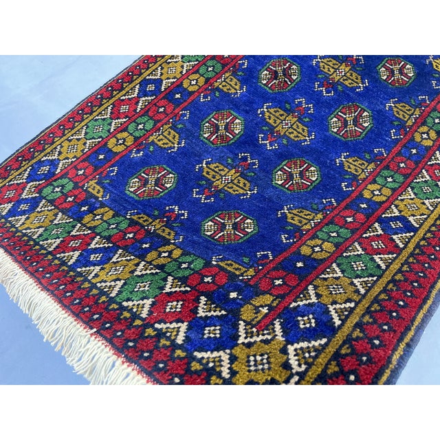 Cobalt Blue Turkmen-Style Mori Gul Wool Runner Rug, 2'8