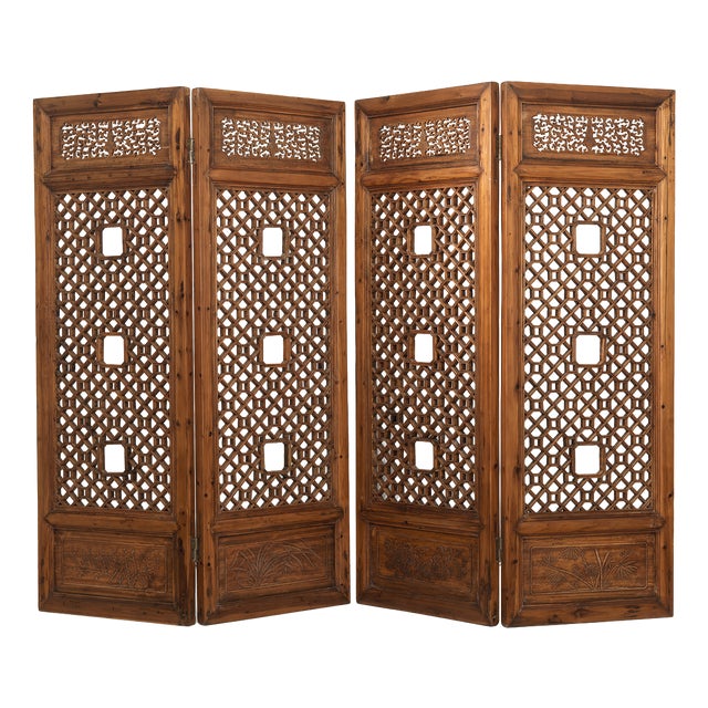 Antique Elm Wood Panel Partition, Set of 4 For Sale