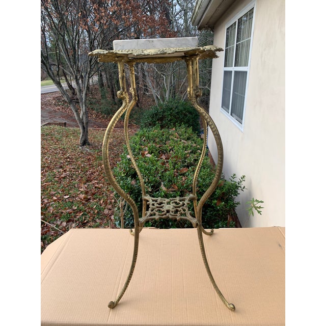 Antique Brass Plant Stand With White Italian Marble Top Chairish