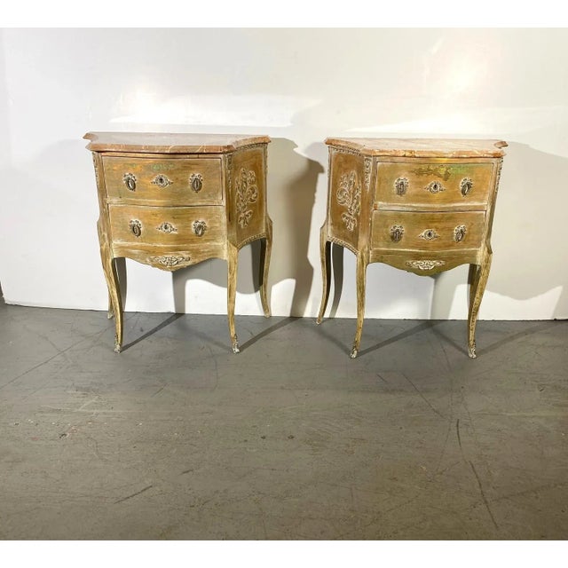 Italian Marble Top Nightstands Set of 2 For Sale - Image 4 of 4