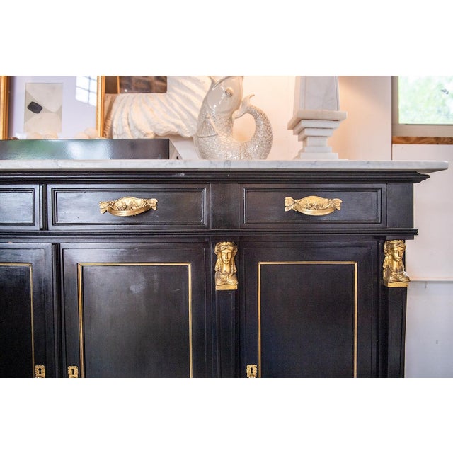 Wood Empire Buffet With Marble Top and Original Brass Hardware For Sale - Image 7 of 7