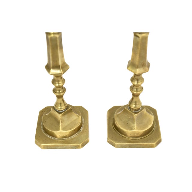 Mid-Century Modern Brass 10” Candle Holders – a Pair For Sale - Image 3 of 4