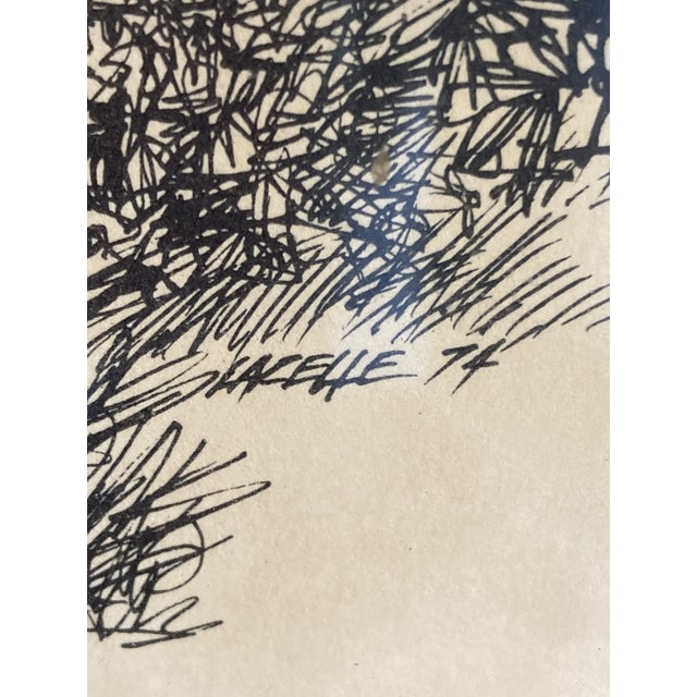 Wood 1974 Vintage Framed Architectural House Illustration, Signed For Sale - Image 7 of 8