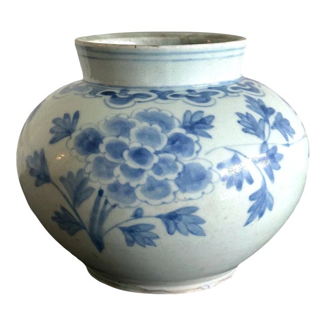 Antique Korean Porcelain Peony Jar Joseon Dynasty For Sale