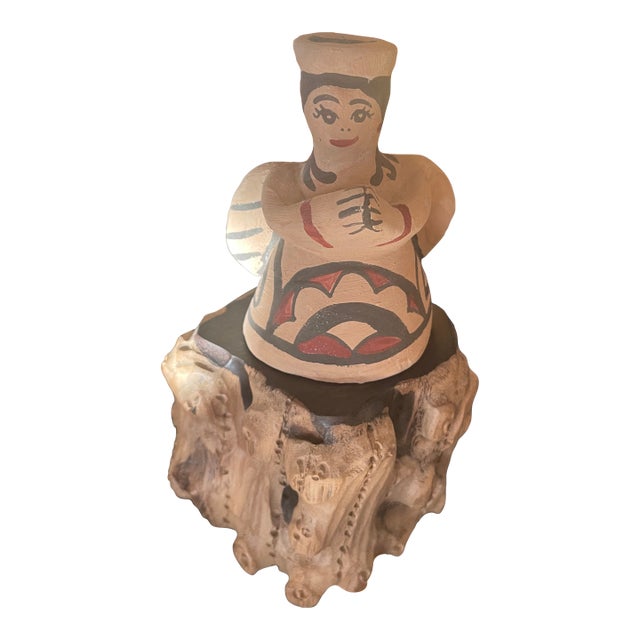 Folk Art Native American Diane Wade Clay Folk Art Woman Figurine For Sale
