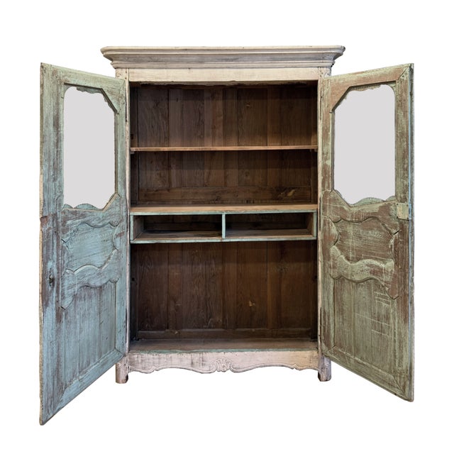 French Provincial 19th Century Limewash French Provincial Louis XV Style Armoire For Sale - Image 3 of 3