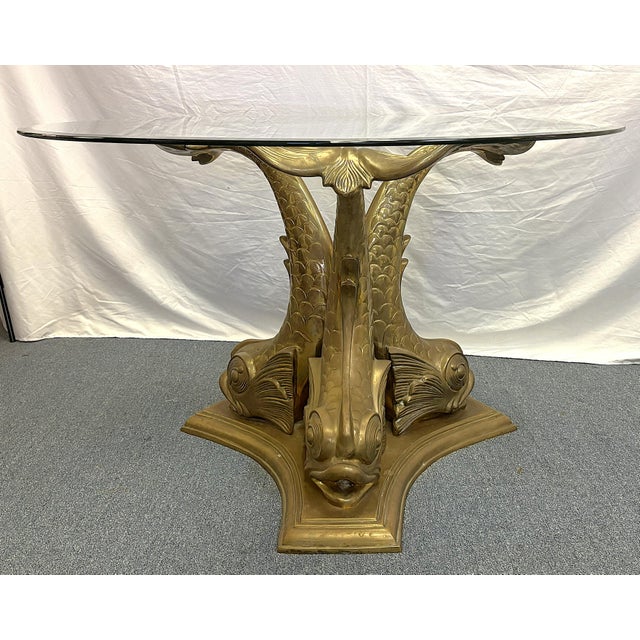 1960s 1960's Italian Hollywood Regency Brass Koi Fish Dining Table With Beveled Glass Top For Sale - Image 5 of 15