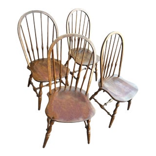 Ethan Allen Vintage Hard Rock Maple Bow Back Windsor Dining Chairs - Set of 4 For Sale