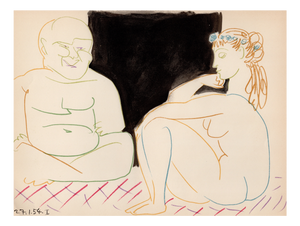 Pablo Picasso, Old Man and Young Woman (Self Portrait with a Nude Girl), Lithograph, 1954