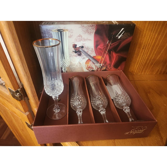 Longchamp Vintage Anchor Hocking Wexford Clear Glass Entertaining Set + Long Champ Flutes - Set of 14 For Sale - Image 4 of 5