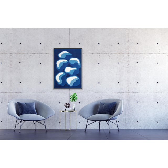 2026, Abstract Geometric Representation of Pile of Stones, Modern Handmade Monotype Cyanotype on Watercolor Paper For Sale In Miami - Image 6 of 8