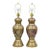Vintage Brass & Cloisonné Enamel Pink & Blue Jardiniere Urn Table Lamps - Pair For Sale