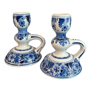 1960’s De Porceleyne Fles Royal Delft Candlesticks - a Pair