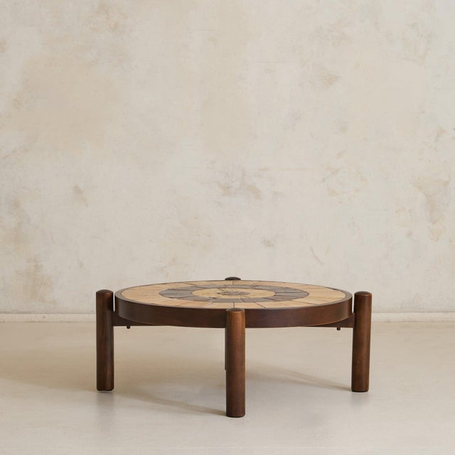French Ceramic + Oak Coffee Table Attributed to Roger Capron, 1960s For Sale - Image 4 of 11