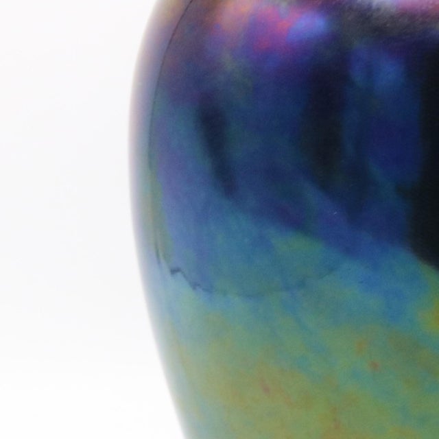 “Mora” Italian Art Glass vase by Alejandro Ruiz for Venini & Co. Cased glass, clear and deep purple, iridescent. Marked:...